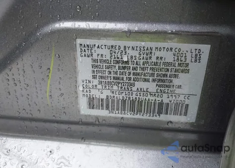 2023 Nissan Sentra Sv Xtronic Cvt from USA, damaged, VIN 3N1AB8CV2PY273349